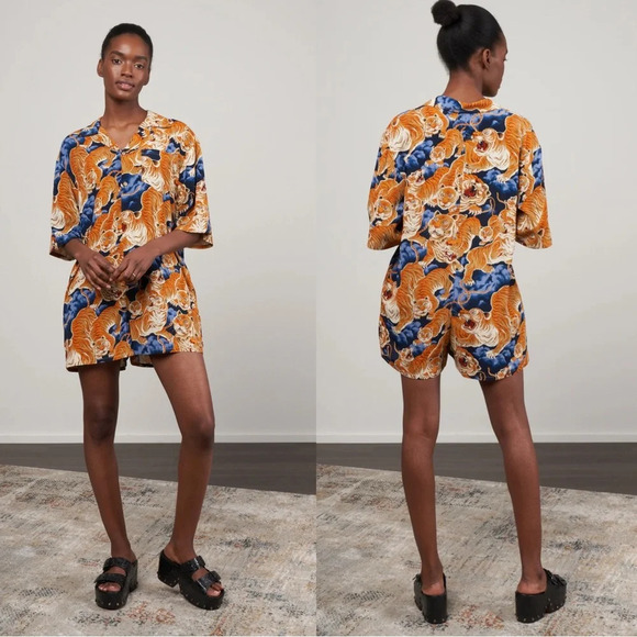 NWT / R13 Hawaiian tiger Japanese fabric romper XS Oversized fit - Picture 1 of 5